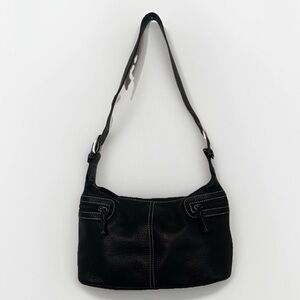 Tignanello Shoulder Bag Black Genuine Leather Pebble Purse Y2K Moto Classic